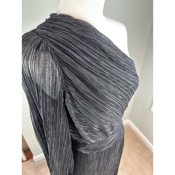 Gently Used Saylor Alora Black Metallic One Shoulder Midi Dress - M - Picture 3 of 9